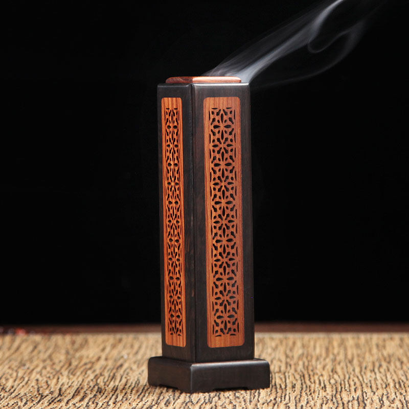 红木香炉竖香盒紫光檀香薰炉竖香炉黑檀木熏香炉线香盒檀香炉家用