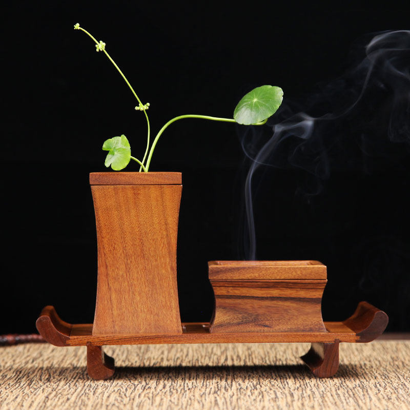 红木香炉创意花香蜜语酸枝木盘香炉香薰炉檀香盒花瓶花插礼盒套装