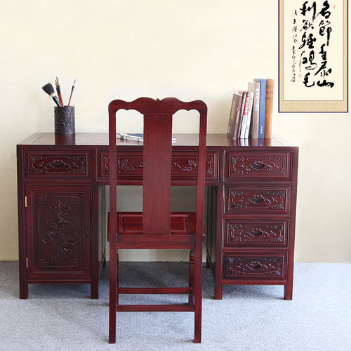 红木台子酸枝木写字台带椅子实木桌子读书桌子写字台古典书房家具 - 封面