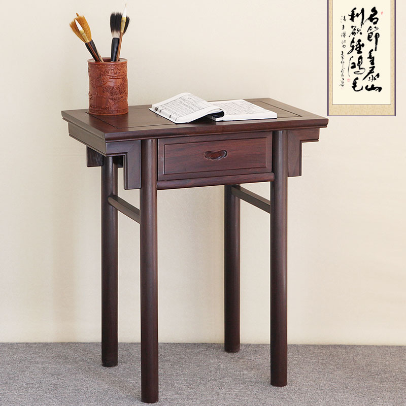 红木书桌实木小课桌黑檀木看书桌中式仿古小台子写字台带抽屉书仓