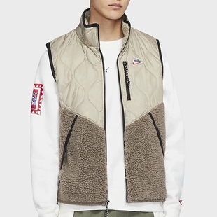 耐克 Nike 男子拼接羊羔絨葫蘆紋胸前拉鏈保暖馬甲棉衣背心CU4451