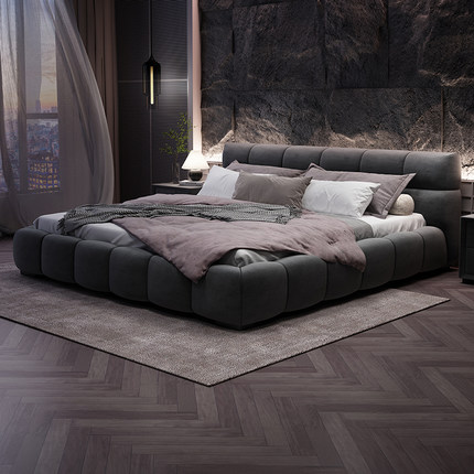 政府补贴佐慕泡芙布艺床简约现代猫抓布主卧意式极简榻榻米大床