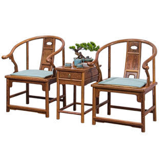 红木家具 鸡翅木中式太师椅实木椅安思远三件套圈椅休闲官帽椅子