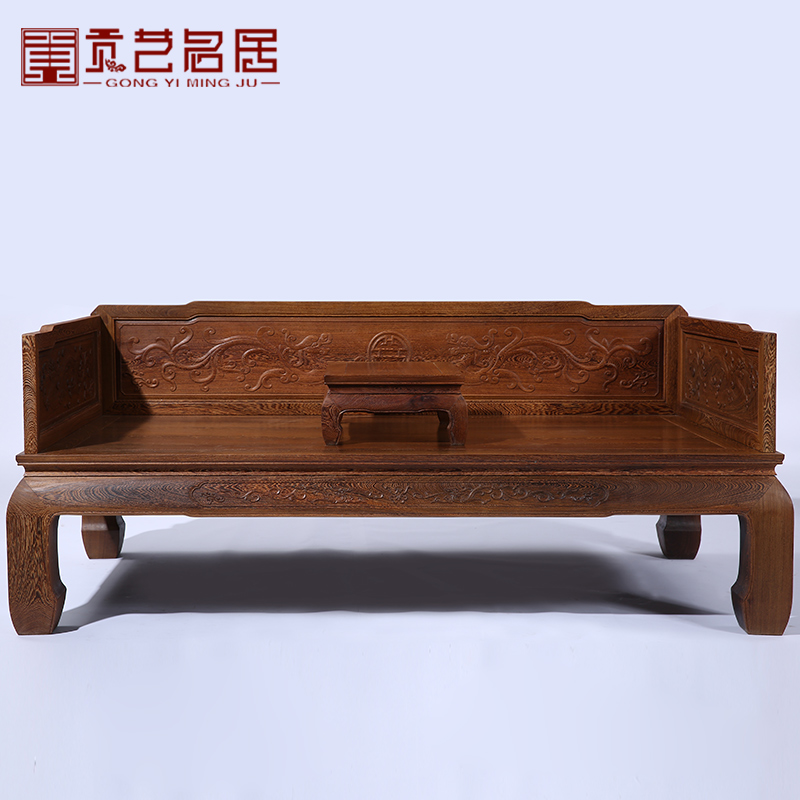 红木家具全鸡翅木草龙罗汉床两件套仿古中式雕龙沙发床/床榻_虎窝淘