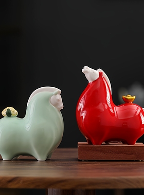 红色陶瓷唐马摆件马年生肖礼品