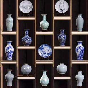 景德镇陶瓷花瓶摆件客厅插花高级感中式复古青花瓷玄关餐边柜装饰