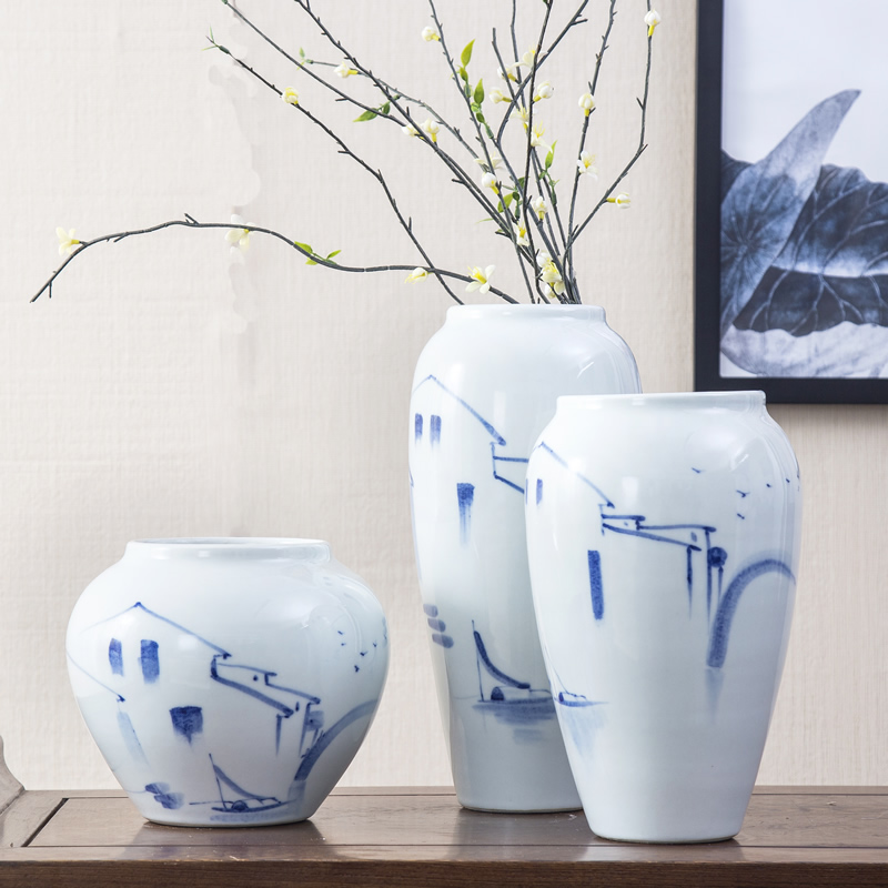 新中式景德镇陶瓷花瓶 客厅仿真花干花插花摆件家居软装饰品摆设