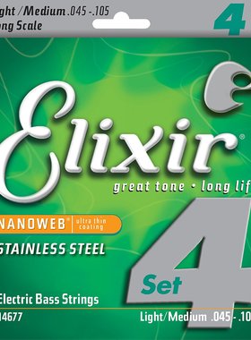 美产Elixir伊利克斯 贝斯琴弦14677镀膜耐锈钢四4弦贝司弦正品