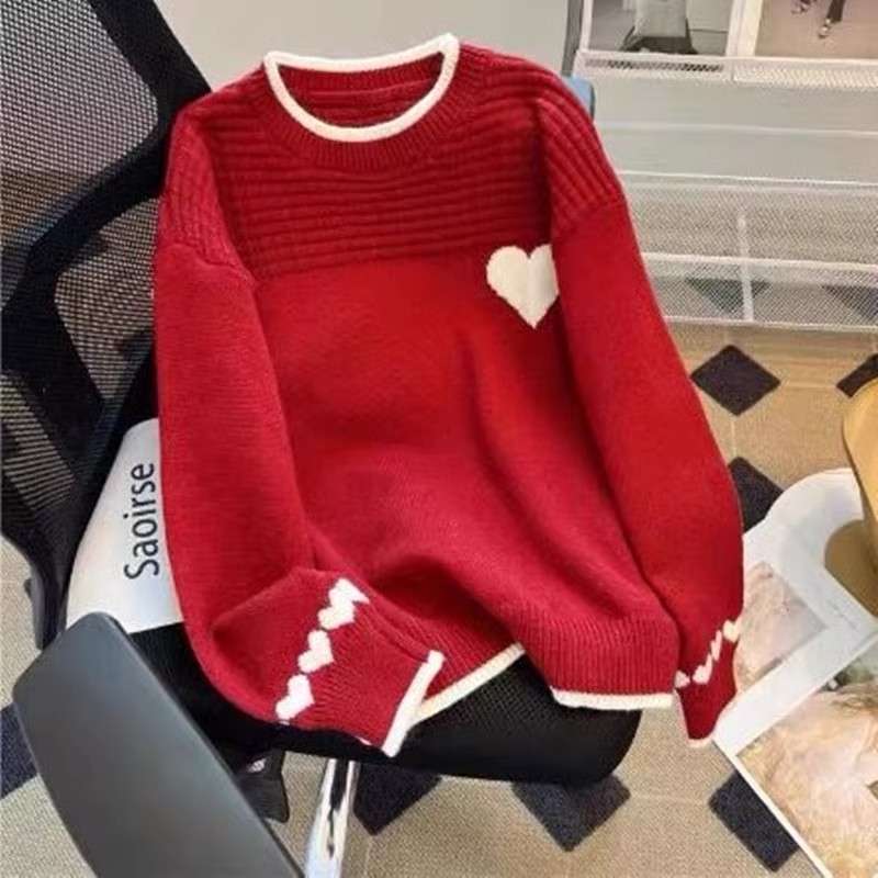 本命年红色毛衣女秋冬装洋气新年时髦少女衣服中大童长袖针织衫潮
