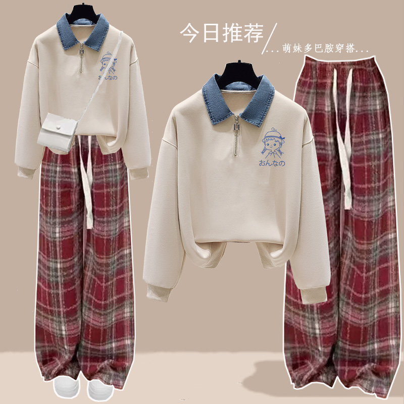 运动服套装少女春秋初中学生时尚大童polo领卫衣学院风休闲两件套