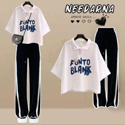 夏天女童少女洋气短袖阔腿裤套装