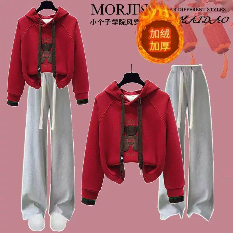 少女大童秋冬加绒运动套装初中高中学生时尚连帽卫衣休闲裤两件套