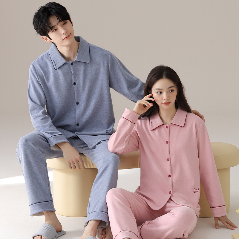 新款双面德绒纯色情侣睡衣女秋冬保暖加厚男士冬季薄绒长袖家居服
