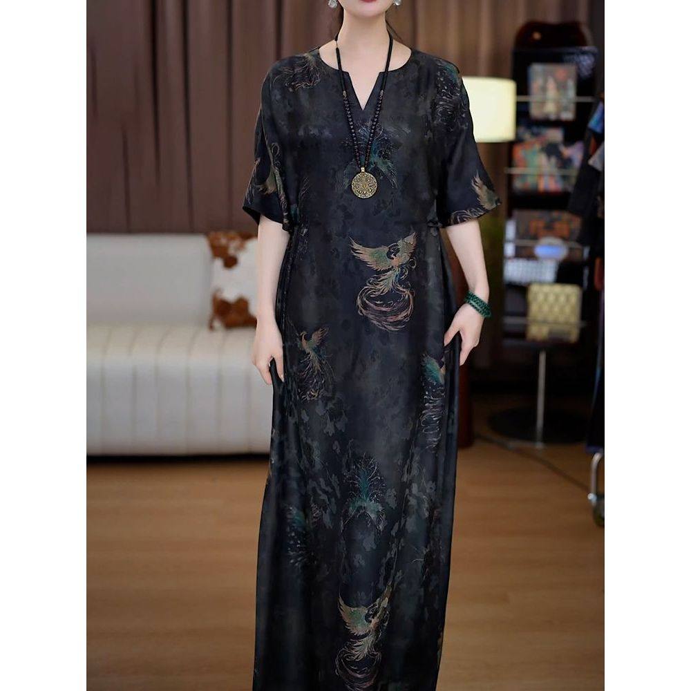 薄款女裙时尚中式改良国风长裙夏季新款气质复古大码宽松连衣裙,女装/女士精品,连衣裙,淘宝优惠券,粉丝福利购,淘宝优惠卷