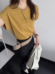 Dunvegan极简设计感细节莱赛尔亚麻文艺休闲宽松圆领短袖T恤女夏