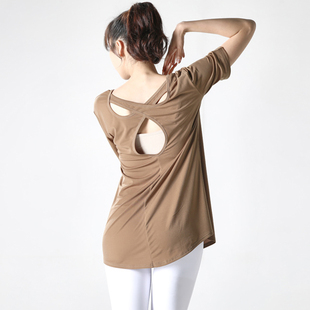 夏季轻盈薄款宽松版瑜伽服T恤短袖速干透气健身舞蹈跑步运动上衣