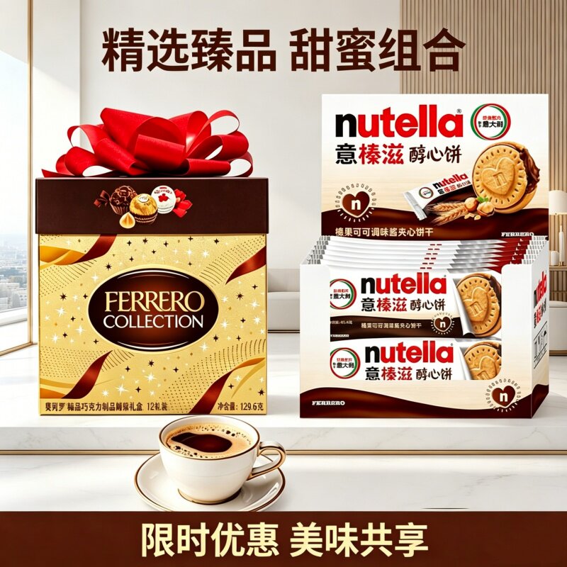 费列罗意榛滋醇心饼41.4克14条臻品巧克力糖果礼盒夹心饼干组合装