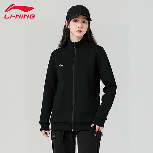 李宁女健身运动休闲加绒保暖外套