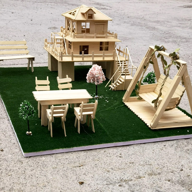 牙签雪糕木棒棍条diy手工木头房子建筑模型屋创意礼物益智材料包