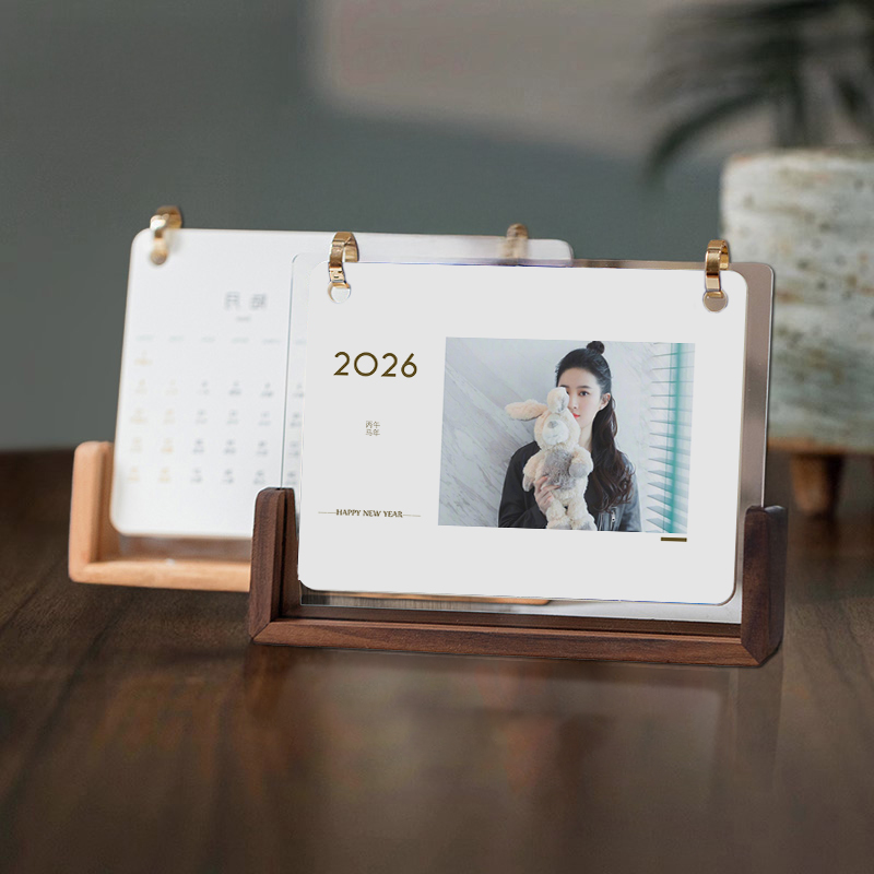 新款木质胡桃木台历加厚内页
