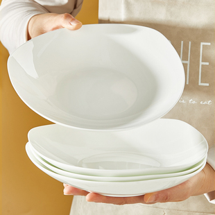 纯白骨瓷盘子菜盘家用三角盘平盘方盘网红碗水果沙拉碗菜碗10个装