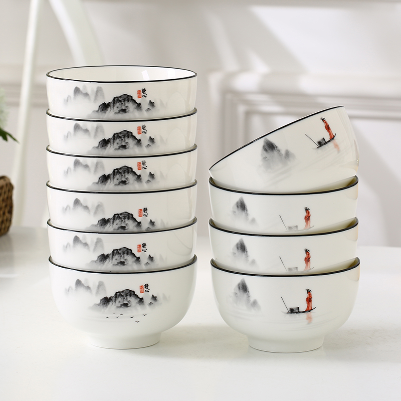 釉中彩10个装加厚防烫家用米饭碗