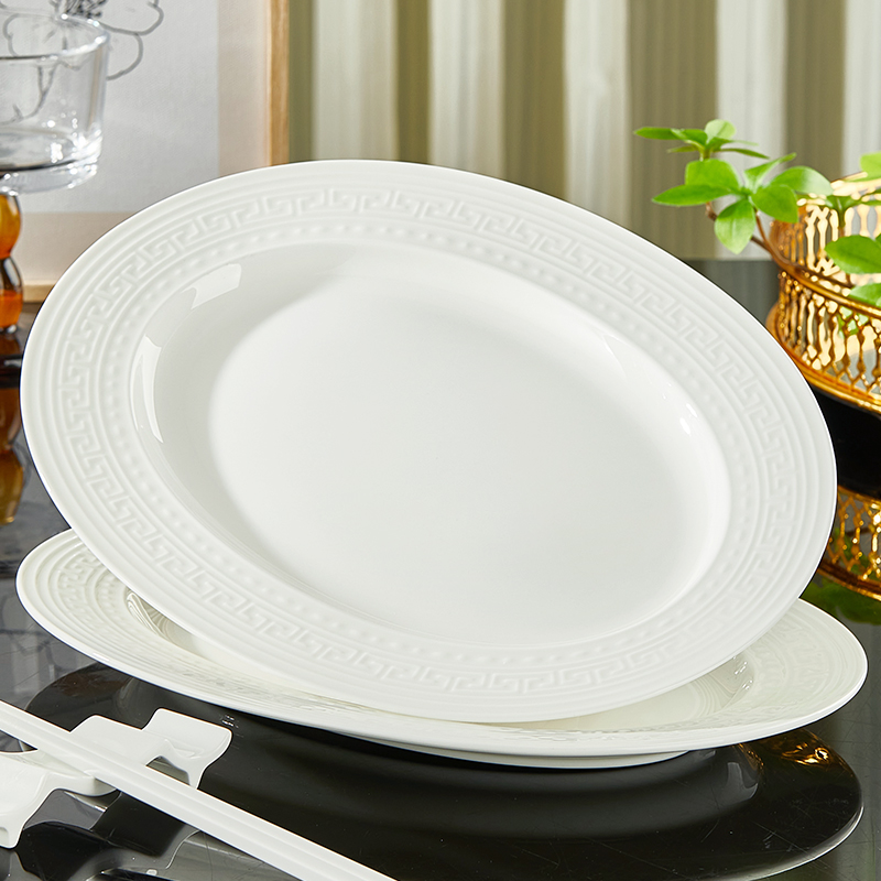 若岚骨瓷蒸鱼盘子家用装鱼白碟子