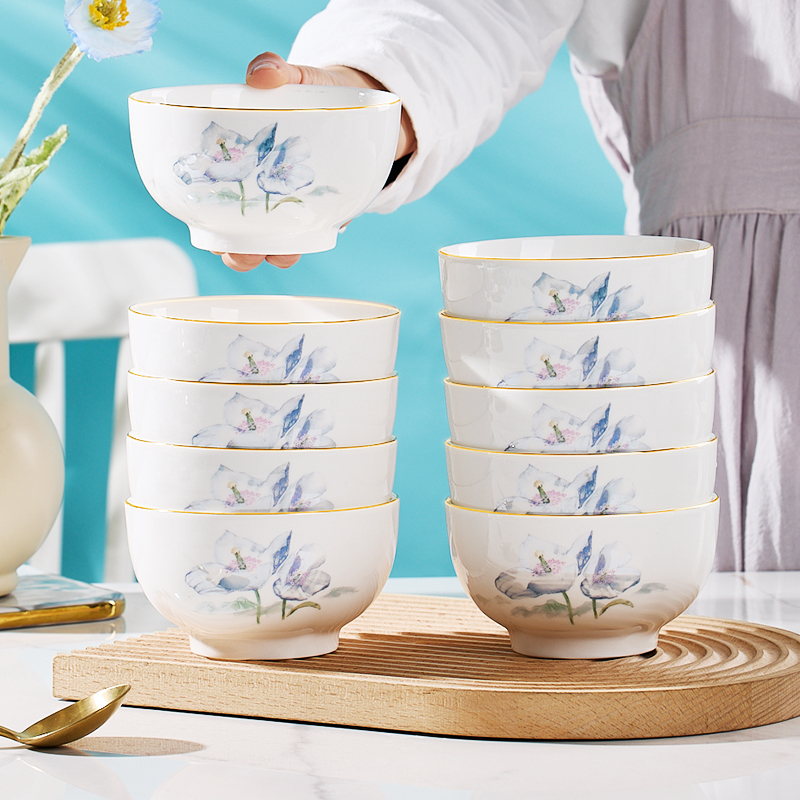 若岚2024新款加厚陶瓷金边饭碗