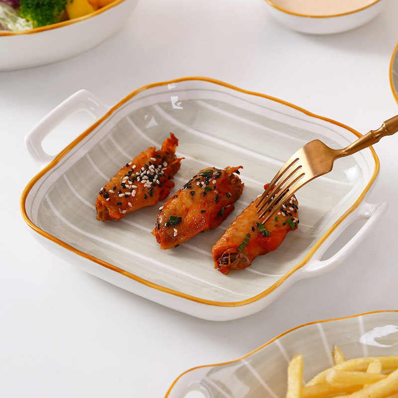 釉下彩盘子不沾盘披萨烤盘陶瓷薯条盘子网红创R意双耳深口蒸蛋碟,餐饮具,盘,淘宝优惠券,粉丝福利购,淘宝优惠卷