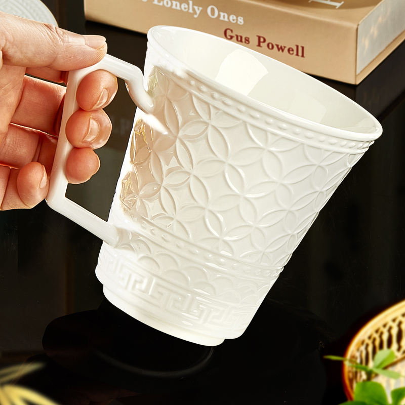 若岚骨瓷纯白简约马克杯家用水杯