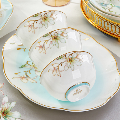 碗家用唐山品质骨瓷餐具45%骨粉2025新款好看的金边碗盘碟子组合