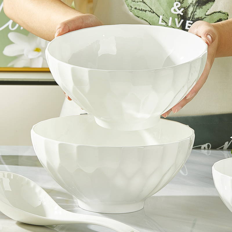 骨瓷碗家用纯白浮雕欧式汤碗