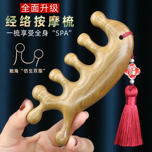 按摩梳子头部经络梳头皮眼部面部肩颈刮按绿檀木梳防头疗脱发静电 - 封面
