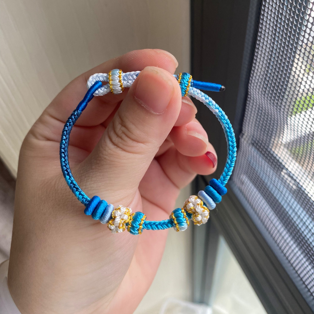 纯手工编织海浪段染桃花手绳diy可穿黄金饰品森系小仓兰手链