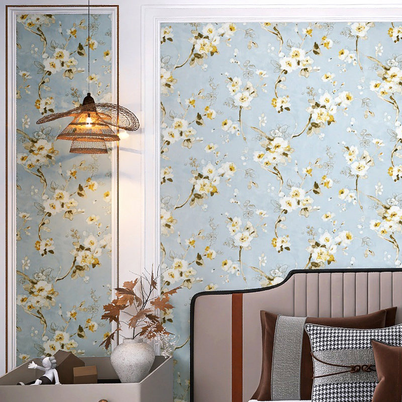 米冉卧室印花美式田园无缝墙布AB