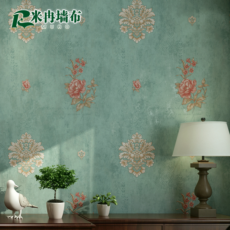 大花客餐厅亚麻书房轻奢风墙布