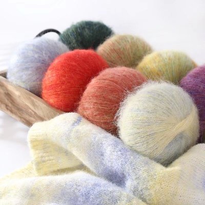 油画风系渐变马海毛毛线羊驼绒手工编织多巴胺色diy围巾毛衣中粗