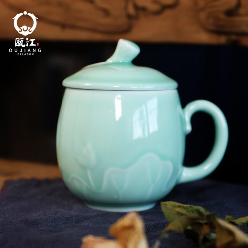 瓯江龙泉青瓷办公室带盖茶杯