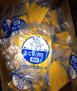 代理台湾原装进口 KSS尼龙扎带CV-100YW 黄色扎带100mm 100根
