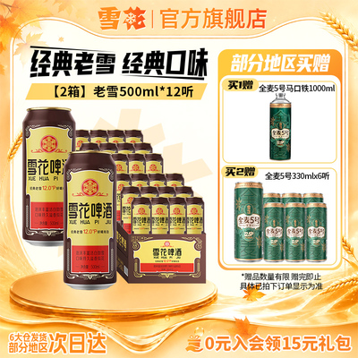 共24听沈阳经典老雪花500ml*12听装*2箱整箱 雪花啤酒官方旗舰店