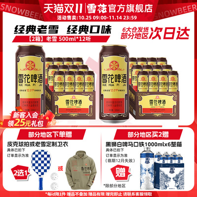 共24听沈阳经典老雪花500ml*12听装*2箱整箱 雪花啤酒官方旗舰店