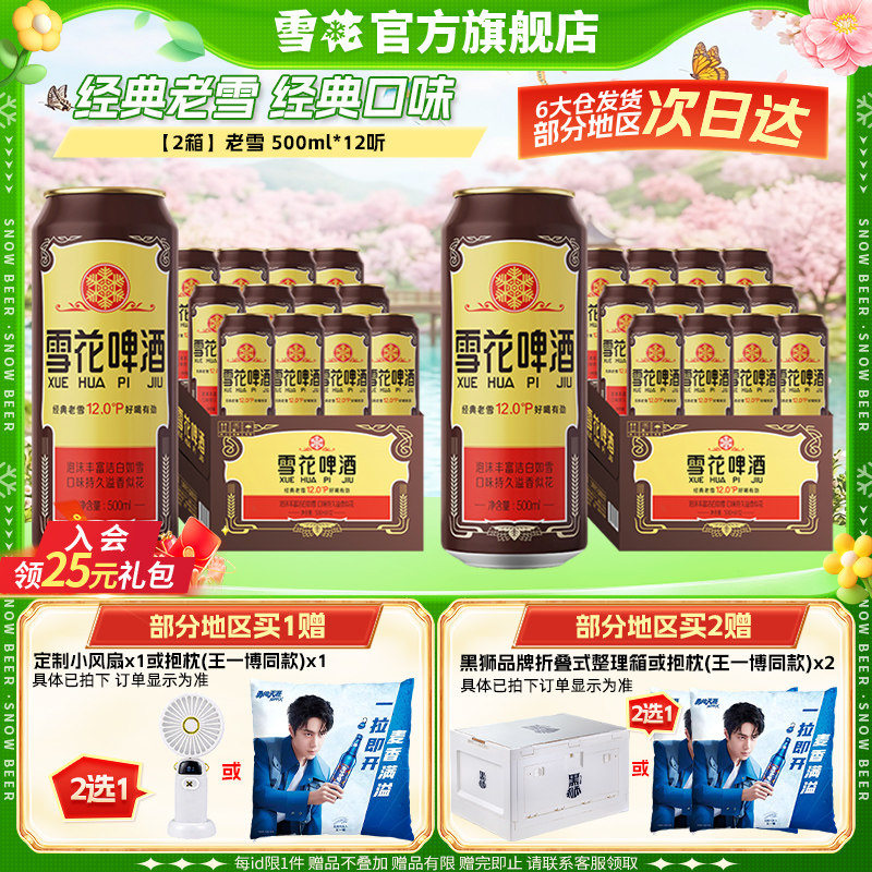 共24听沈阳经典老雪花500ml*12听装*2箱整箱 雪花啤酒官方旗舰店