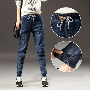 高腰显瘦哈伦松紧腰长裤 200斤胖mm2025新款 女宽松大码 加肥牛仔裤