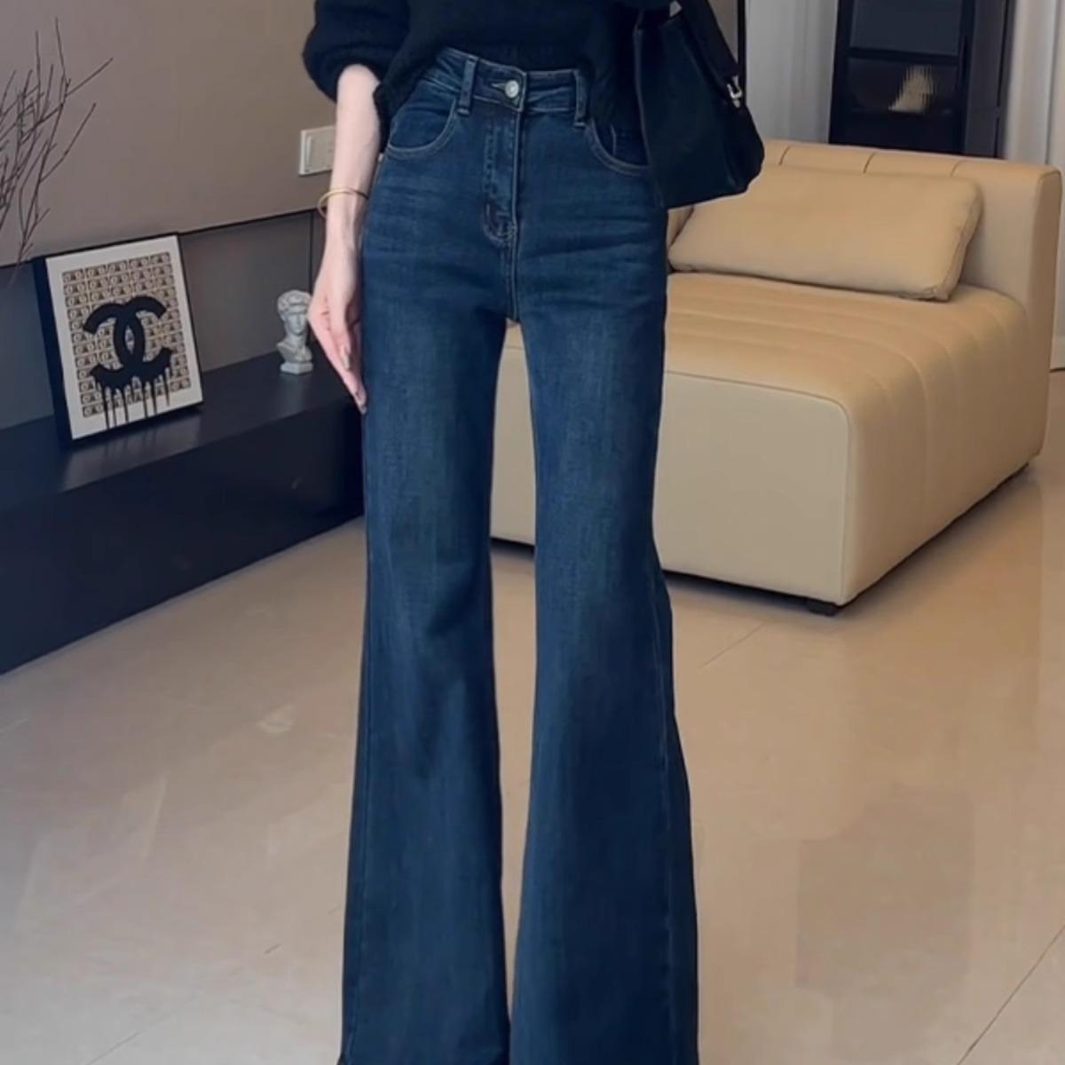 港风复古不贴腿微喇牛仔裤