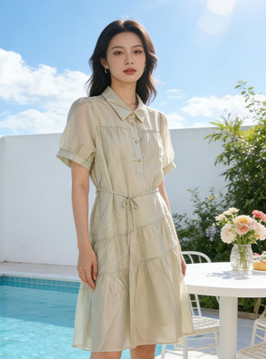 polo领雪纺连衣裙女夏