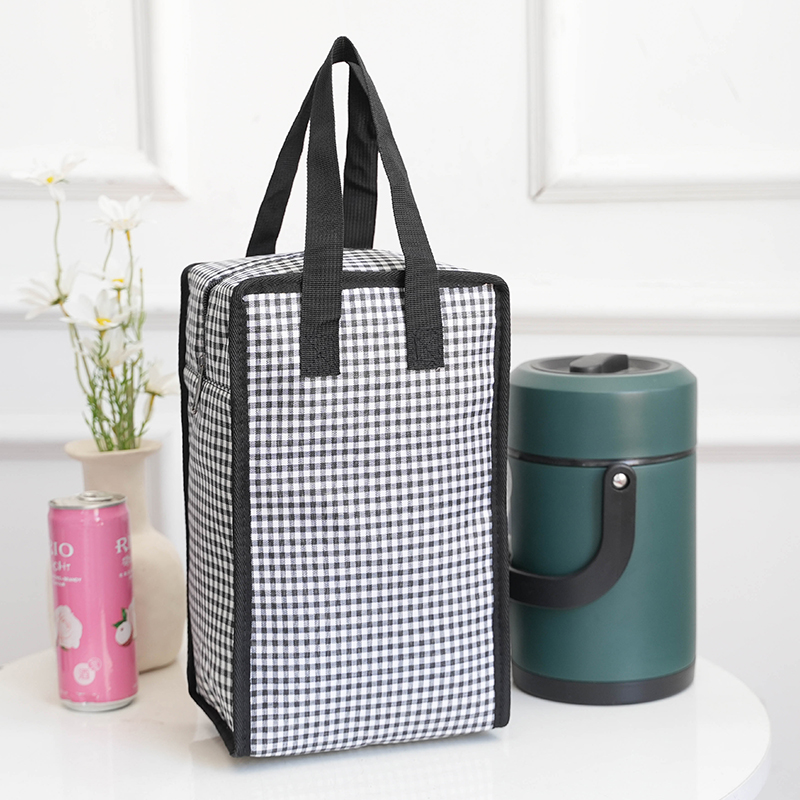 饭盒袋保温桶袋子学生格子圆形饭盒袋便当盒饭桶保温袋带饭手提包