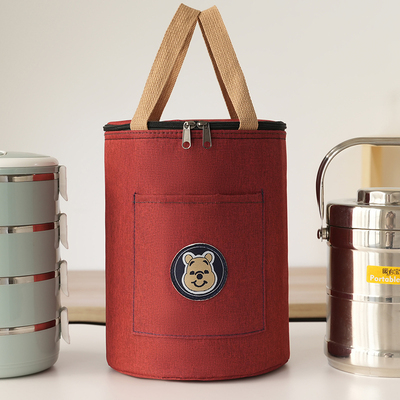 保温桶袋子铝箔学生保温袋便当包圆形饭盒手提袋上班族简约提饭包