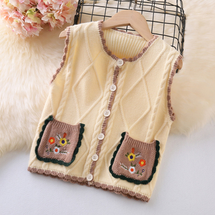 女童毛衣马甲外穿春秋2025新款中大童毛衣洋气儿童开衫针织衫背心