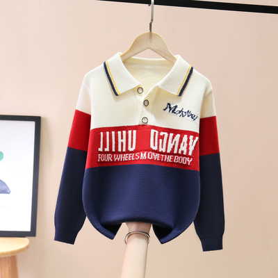 男童毛衣秋冬款2025新款套头polo领针织衫儿童学院风毛衣冬季线衣