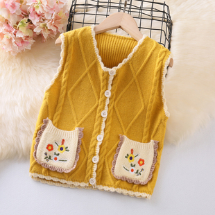 女童针织马甲2025春秋季新款中大童坎肩儿童毛衣背心外穿开衫上衣
